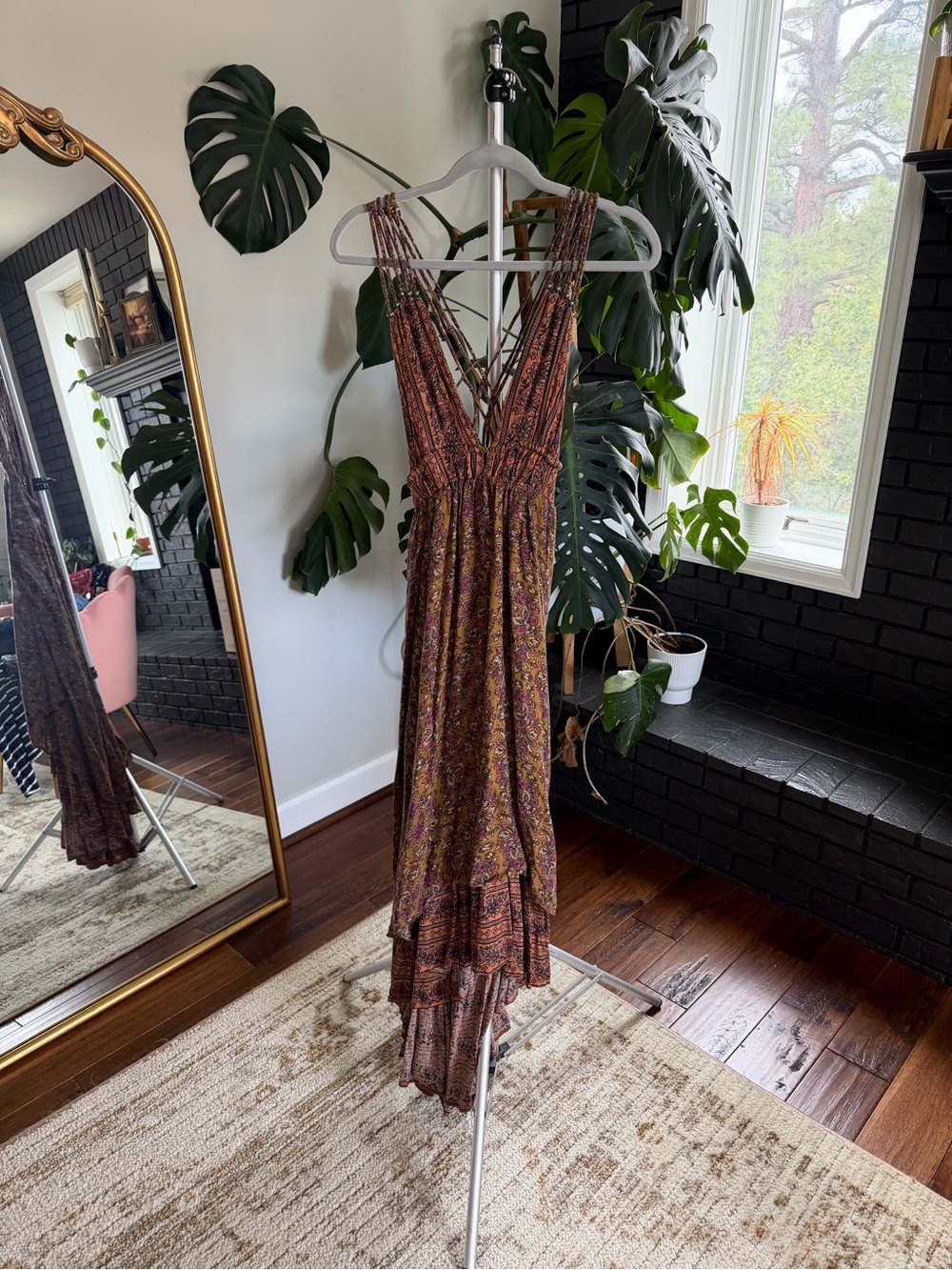 Free People Rhythm of Love Maxi Dress M Boho Floral Strappy Open Back Festival - Picture 3 of 6